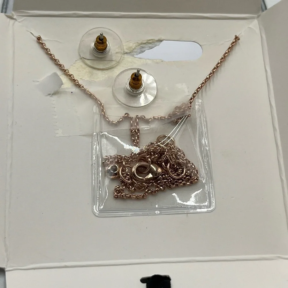 Kate Spade Yours Truly Boxed Rose Gold Dainty Pave‎ Necklace and Earring set New